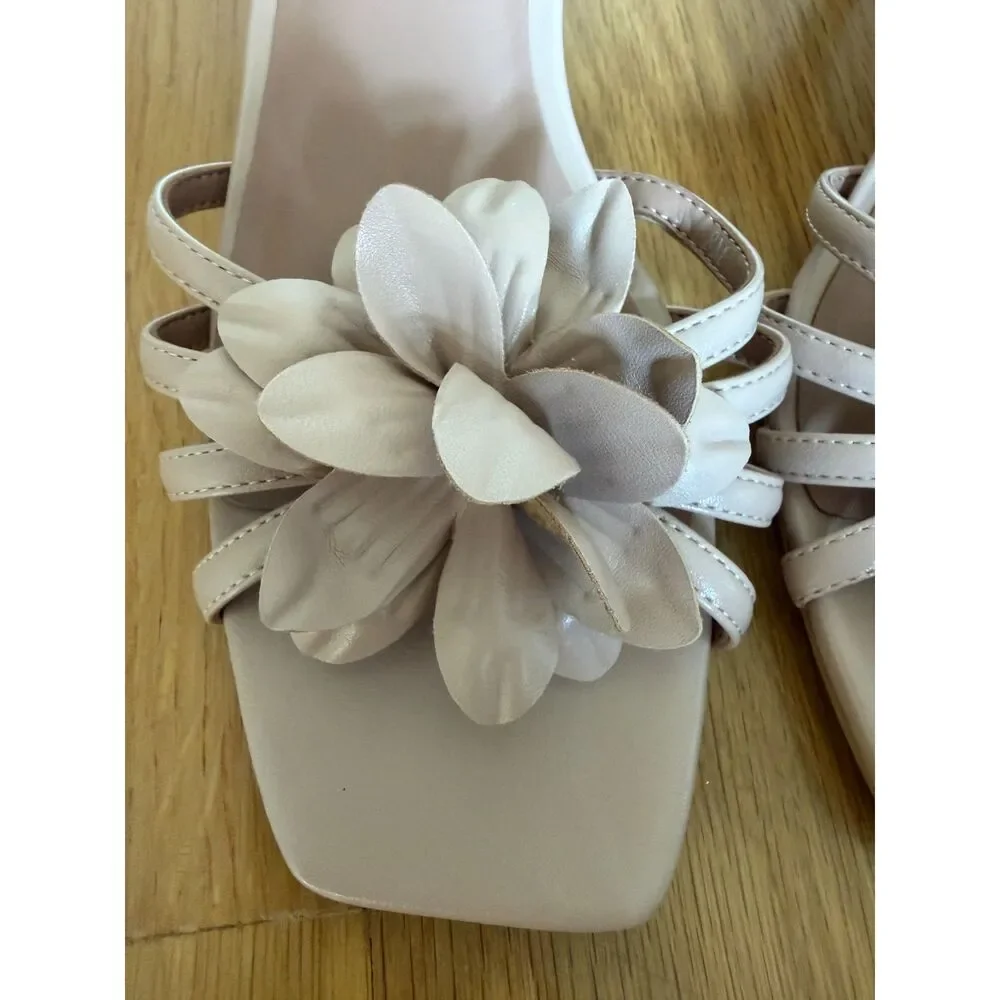 Linea Paolo Candice Flower Pink Leather Sandals Size 8M NWOB